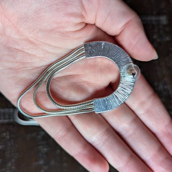 Silver Tone Drop Earrings Statement Large Modern Oval Abstract Glam Party - Picture 2 of 4